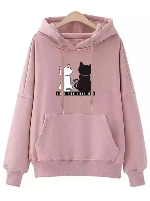 Streetwear Hoodies Women Sweatshirt Long Sleeve Hoodies Hoodie Cute Cat Print Sweatshirt