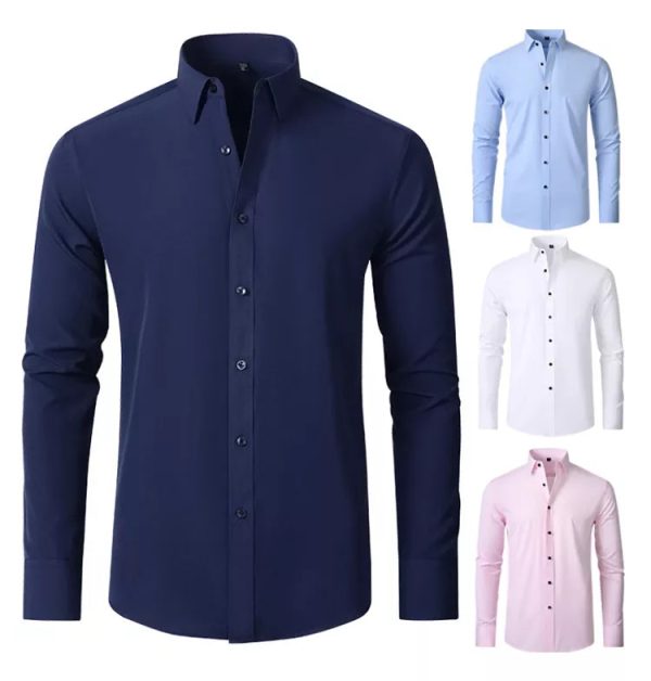 Plain Elastic Force Non-Iron Men's Long-Sleeved Solid Color Business Casual Shirt