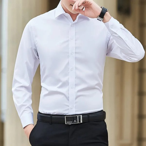 Solid Color Business Long Sleeves Dress Shirts Mens Fashion Size 6XL 7XL 8XL